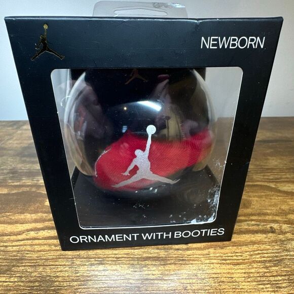 Jordan Ornament Newborn With Booties Air Jordan Black on Red Silver Logo - Picture 1 of 6